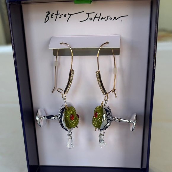 Betsey Johnson Silver Martini Drop Earrings NWT - Picture 9 of 9